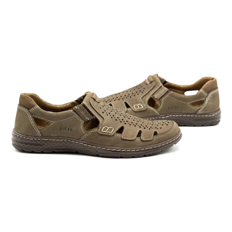 Joker Pánská letní kožená obuv, nazouvací 500J olivová zelená 3