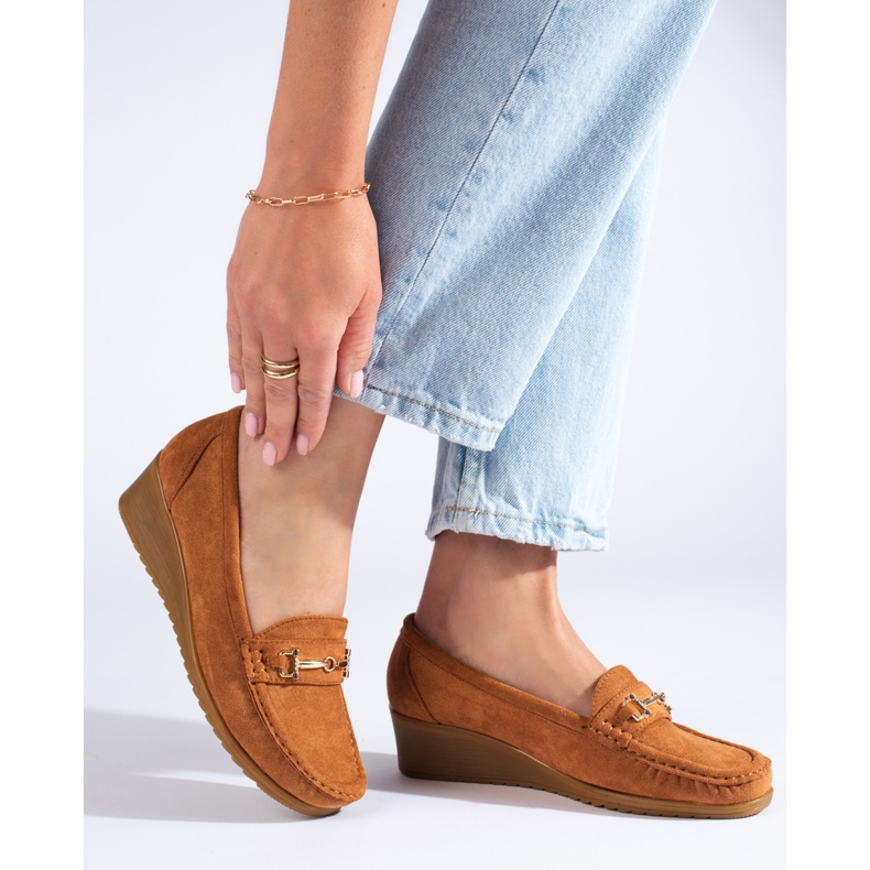 Dámské semišové mokasíny na klínku Shelovet hnědé hnědý 1