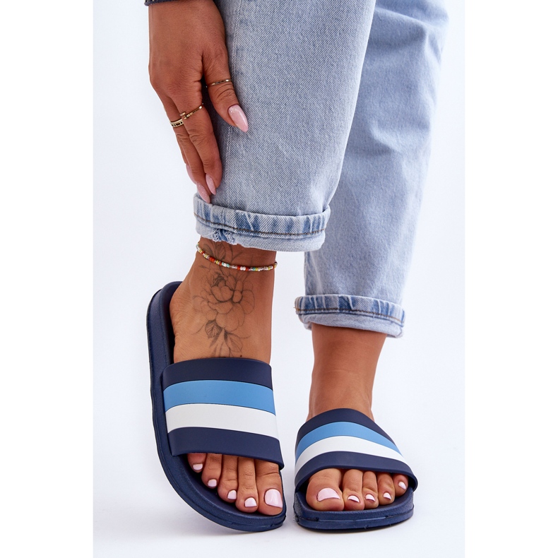 Dámské pruhované pantofle Navy Blue Vision modrý 2