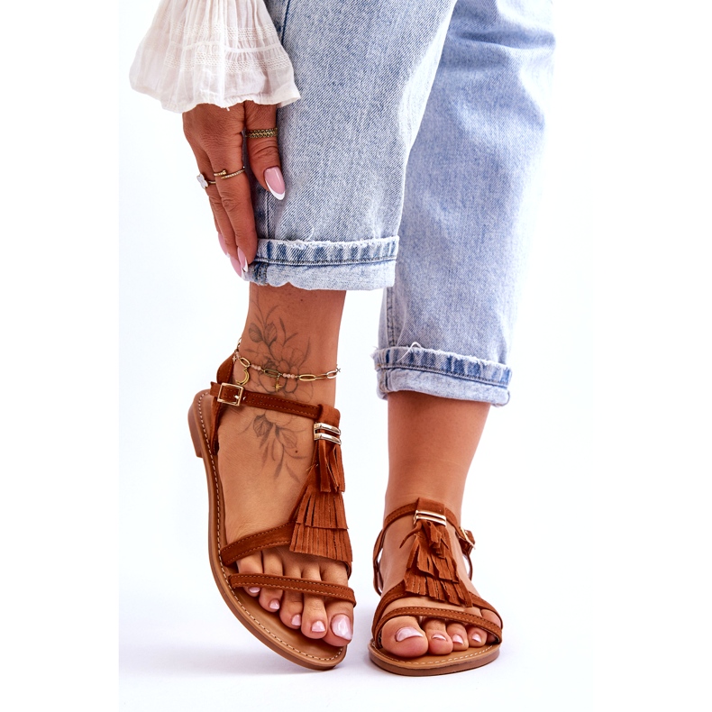 Dámské sandály Flat Suede Boho Brown Lucami hnědý 1 Dámské sandály Flat Suede Boho Brown Lucami hnědý 1