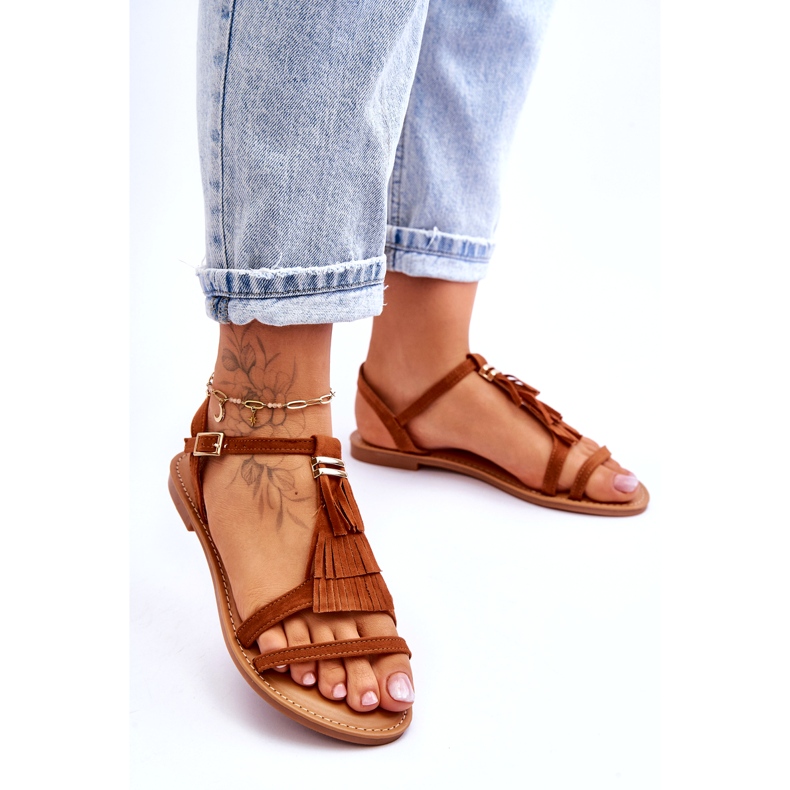 Dámské sandály Flat Suede Boho Brown Lucami hnědý 2 Dámské sandály Flat Suede Boho Brown Lucami hnědý 2