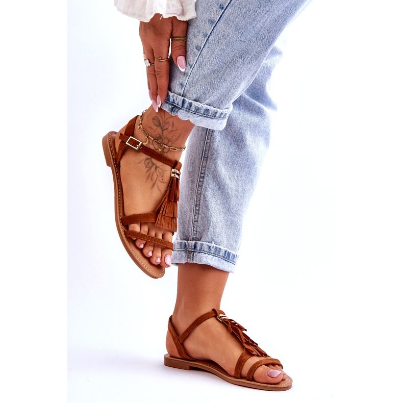 Dámské sandály Flat Suede Boho Brown Lucami hnědý 4 Dámské sandály Flat Suede Boho Brown Lucami hnědý 4