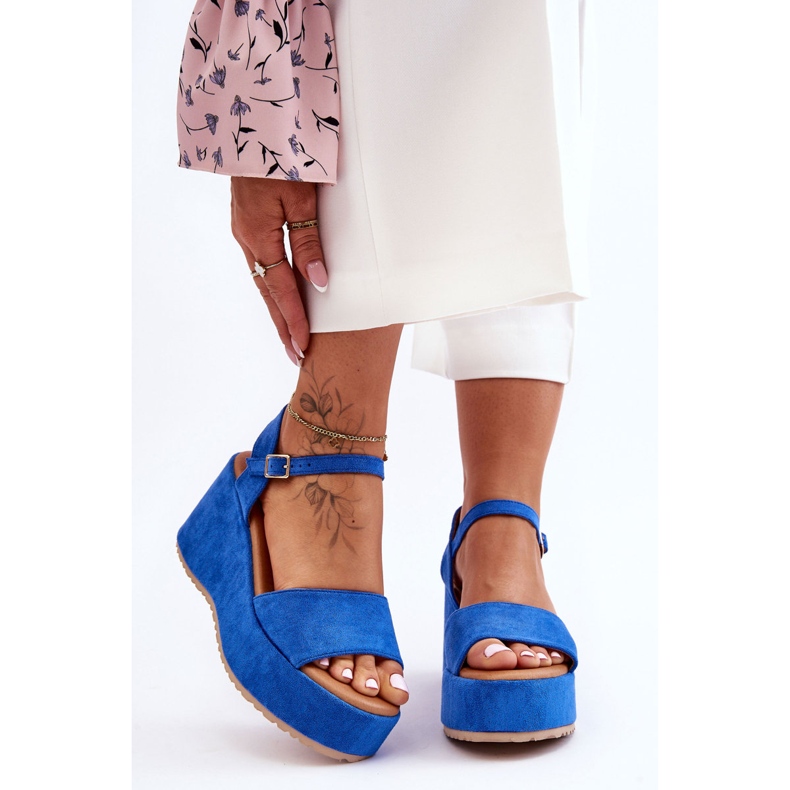 Dámské semišové sandály na klínu Blue Lydia modrý 1
