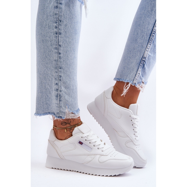 PM1 Bílé kožené šněrovací sportovní boty na platformě Merida bílý 1 PM1 Bílé kožené šněrovací sportovní boty na platformě Merida bílý 1