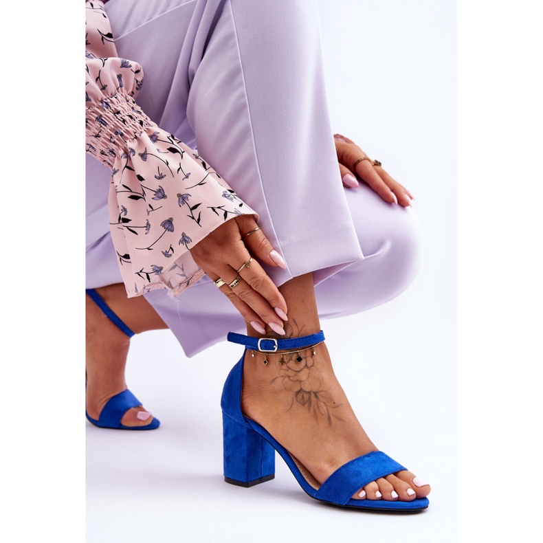 Modré semišové sandály na vysokém podpatku Madame modrý 1
