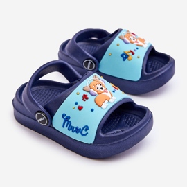 Lehké dětské žabky sandály s motivem psa Navy Rico modrý 2