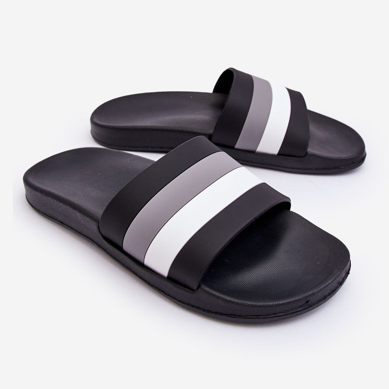 WJ1 Pánské pruhované pantofle Black Vision černá 1