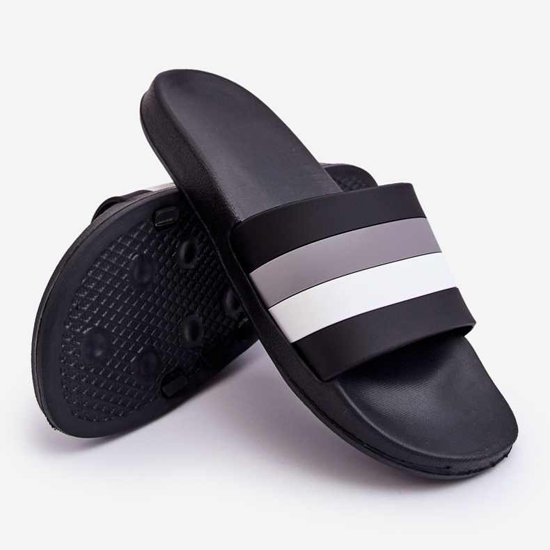 WJ1 Pánské pruhované pantofle Black Vision černý 2