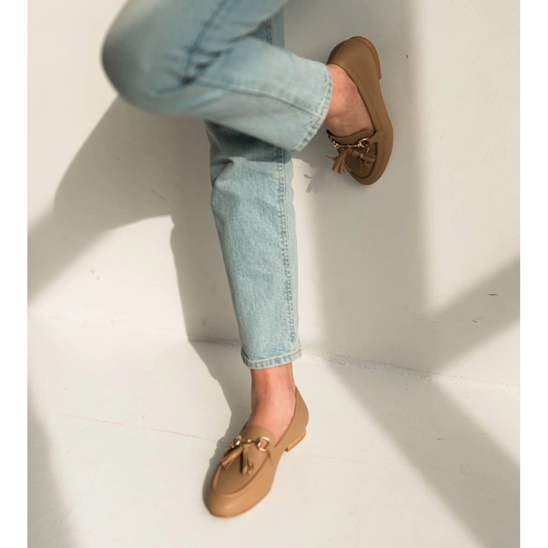 Marco Shoes Kožené mokasíny s třásněmi béžový 1