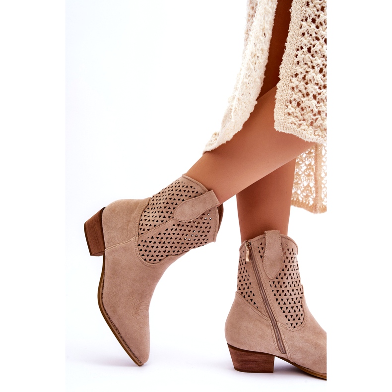 Dámské prolamované kovbojské boty Béžové rákosové béžový 2