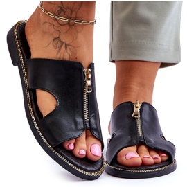 Lemar Dámské pantofle s ozdobným zipem Black Clarence černá 4