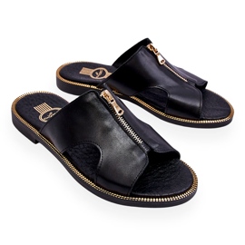 Lemar Dámské pantofle s ozdobným zipem Black Clarence černá 3