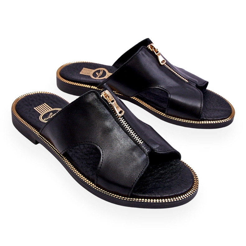 Lemar Dámské pantofle s ozdobným zipem Black Clarence černá 3