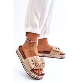 Dámské semišové pantofle s mašlí Béžová Lauria béžový 1 Dámské semišové pantofle s mašlí Béžová Lauria béžový 1