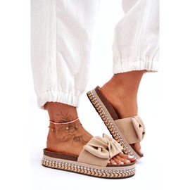 Dámské semišové pantofle s mašlí Béžová Lauria béžový 2