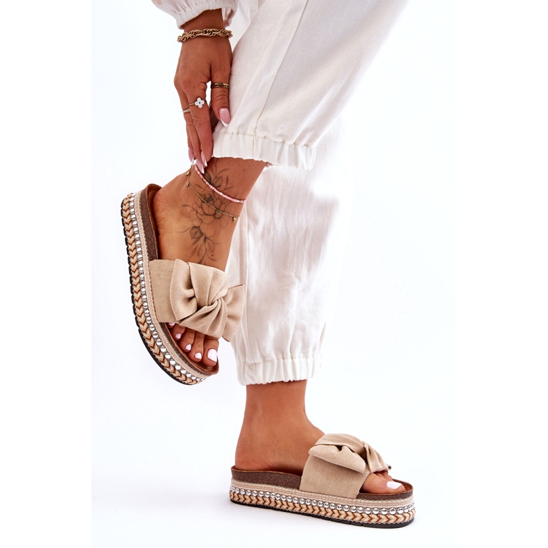 Dámské semišové pantofle s mašlí Béžová Lauria béžový 3