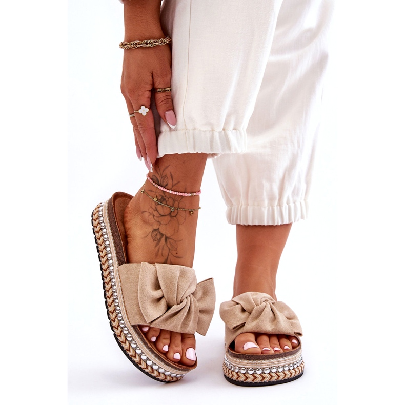 Dámské semišové pantofle s mašlí Béžová Lauria béžový 6 Dámské semišové pantofle s mašlí Béžová Lauria béžový 6