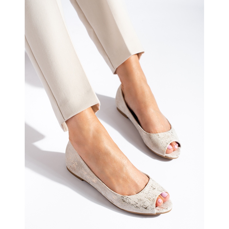 Zlaté dámské baleríny s otevřenou špičkou Shelovet zlatý 1