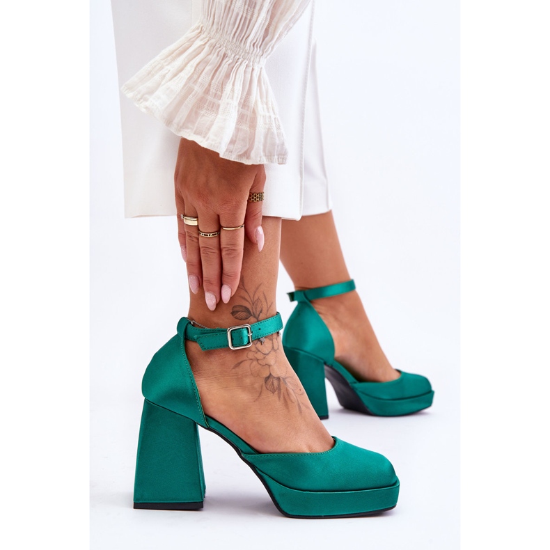 Módní lodičky na masivních podpatcích zelená Sandia 2