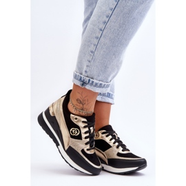 PE1 Dámské šněrovací tenisky na klínku černá a zlatá Genova 1