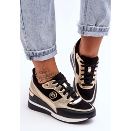 PE1 Dámské šněrovací tenisky na klínku černá a zlatá Genova 2