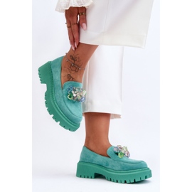 PS1 Dámské mokasíny s ozdobnými krystaly Zelená Avril 2 PS1 Dámské mokasíny s ozdobnými krystaly Zelená Avril 2