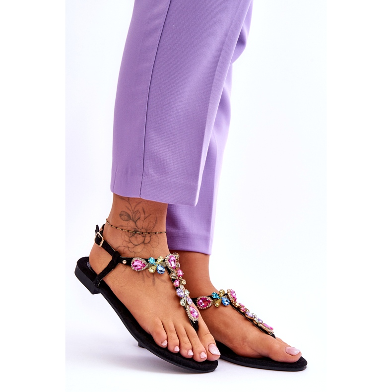 Semišové žabky S Kameny Black Frency černá 6