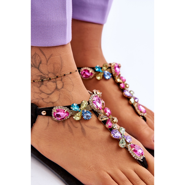 Semišové žabky S Kameny Black Frency černá 4