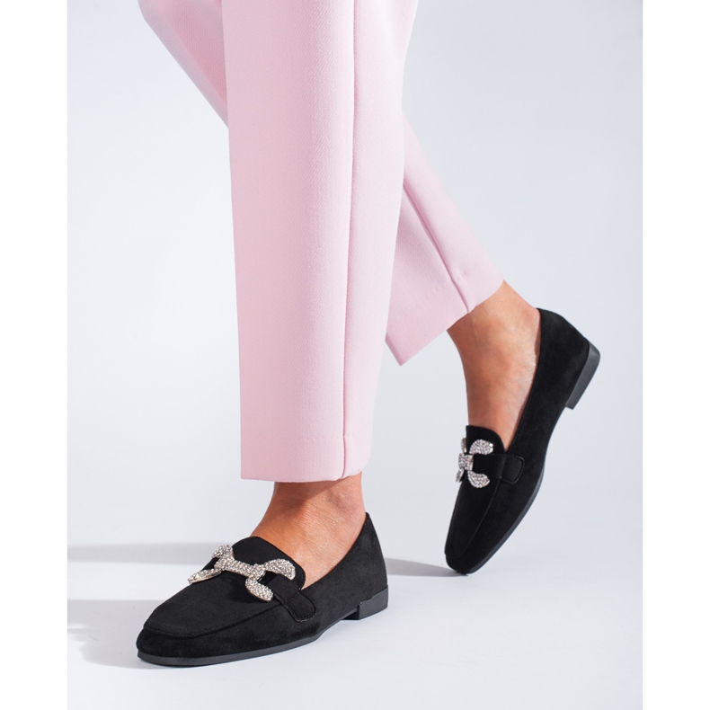 Černé semišové mokasíny Shelovet s přezkou černá 1