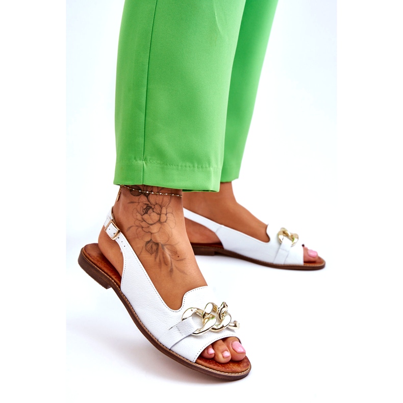 Lewski Shoes Dámské kožené sandály Leewski Boty 3230 White Peas bílý 2