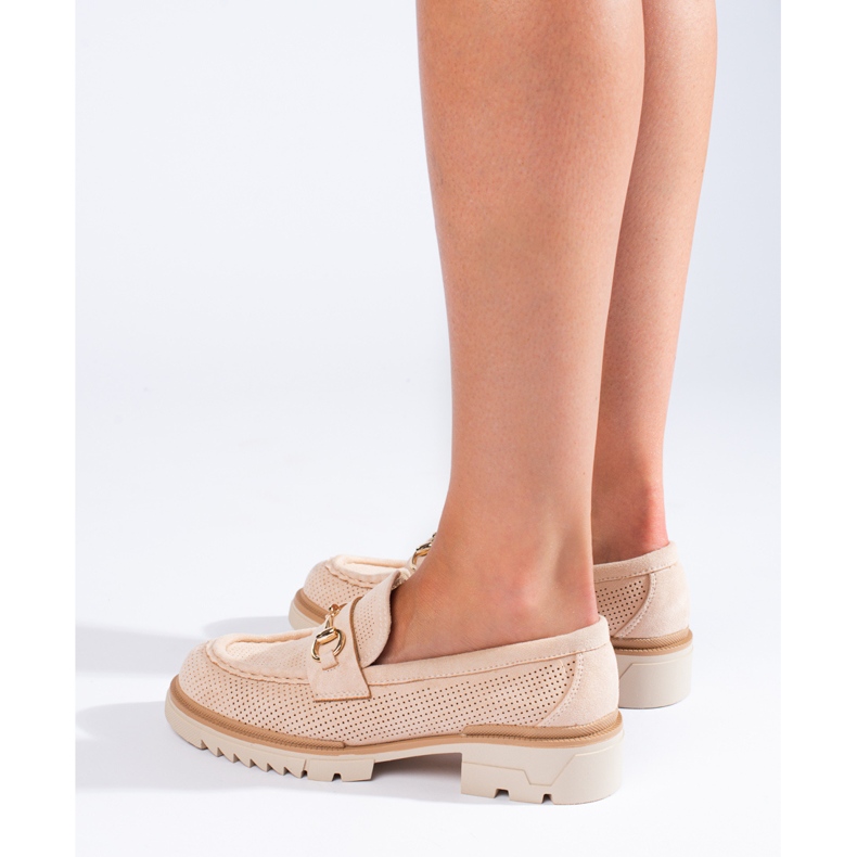 Béžové prolamované semišové mokasíny Shelovet béžový 2