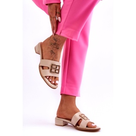 Dámské elegantní béžové žabky se zlatým zdobením béžový 2