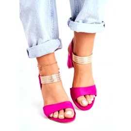 S.Barski Dámské sandály na podpatku semišové fuchsie růžový 2