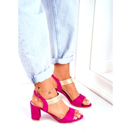 S.Barski Dámské sandály na podpatku semišové fuchsie růžový 1