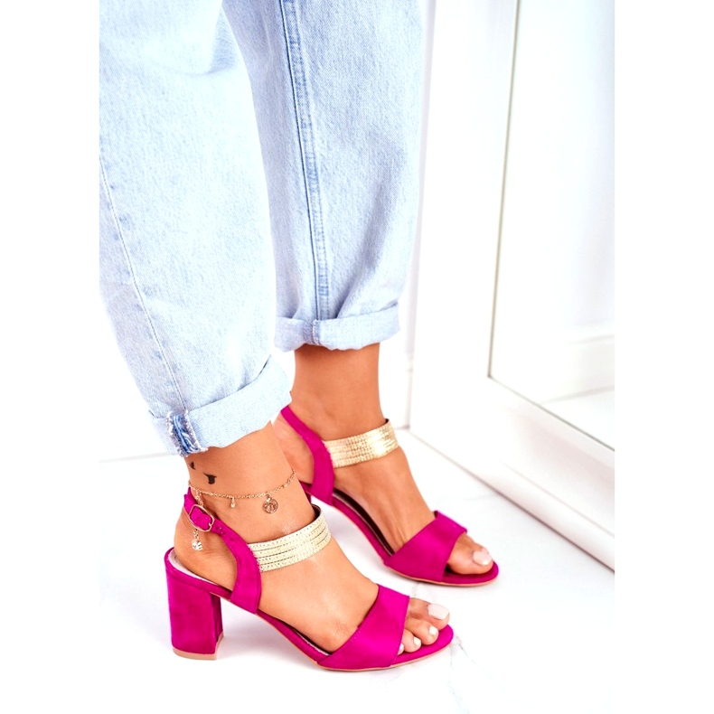 S.Barski Dámské sandály na podpatku semišové fuchsie růžový 1