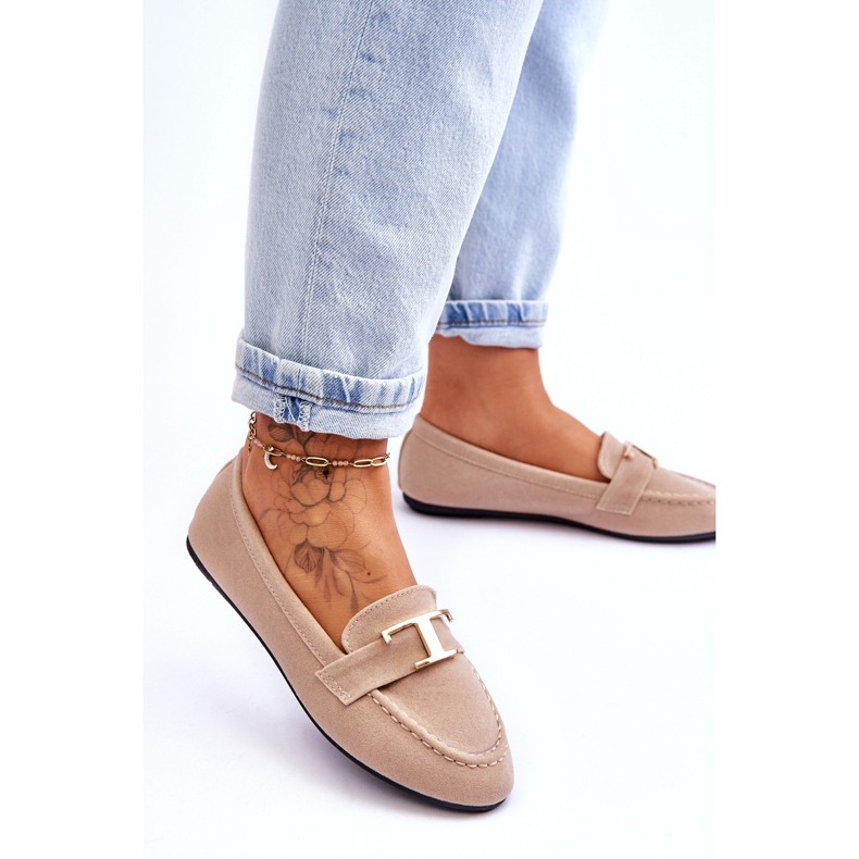 Klasické nazouvací mokasíny s ozdobou, světle béžová béžový 2