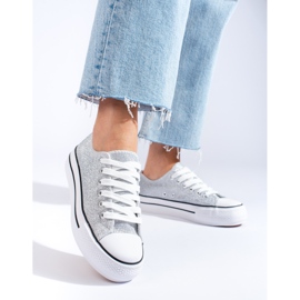 Šedé brokátové tenisky se silnou podrážkou od Shelovet šedá 1