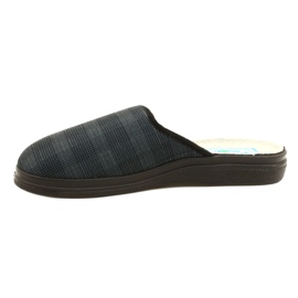 Befado pánské zateplené pantofle s kostkovaným pu vzorem 132M016, tmavě modrá šedá 2