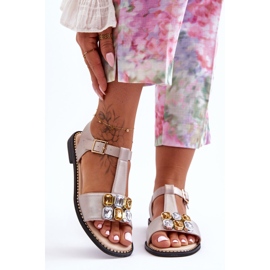 Dámské sandály S.Barski s kamínky KV-2775-30 Béžová béžový 1
