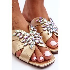 Pantofle s ozdobnými kamínky S.Barski 617-22 Gold zlatý 2