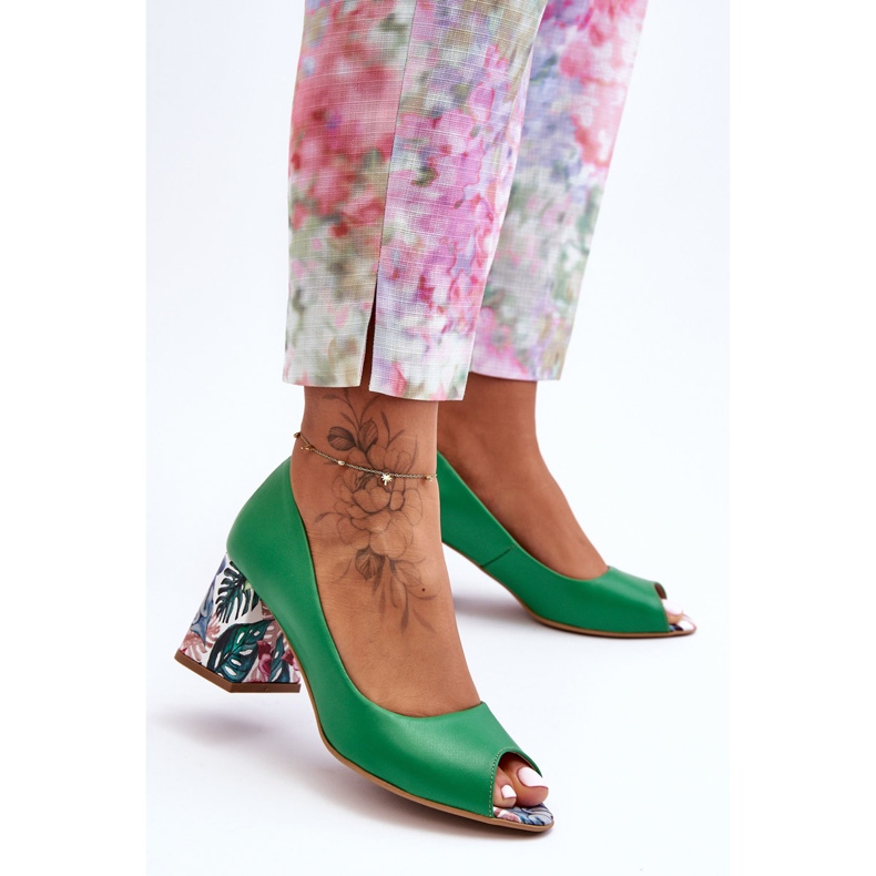 Lewski Shoes Kožené lodičky s ozdobným podpatkem Leski Boty 2608/K Zelená 1