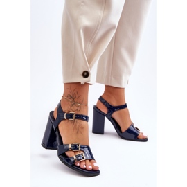 S. BARSKI Lakované sandály na vysokém podpatku S.Barski 80-3 Navy Blue modrý 2