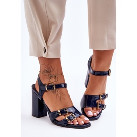 S. BARSKI Lakované sandály na vysokém podpatku S.Barski 80-3 Navy Blue modrý 1