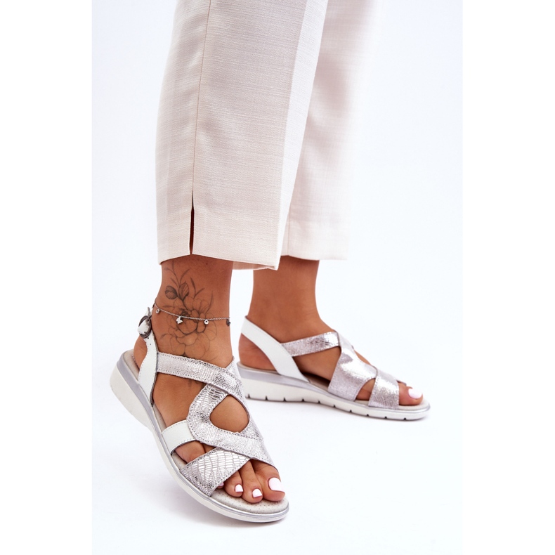Dámské kožené sandály S.Barski 97619 Silver stříbro 2