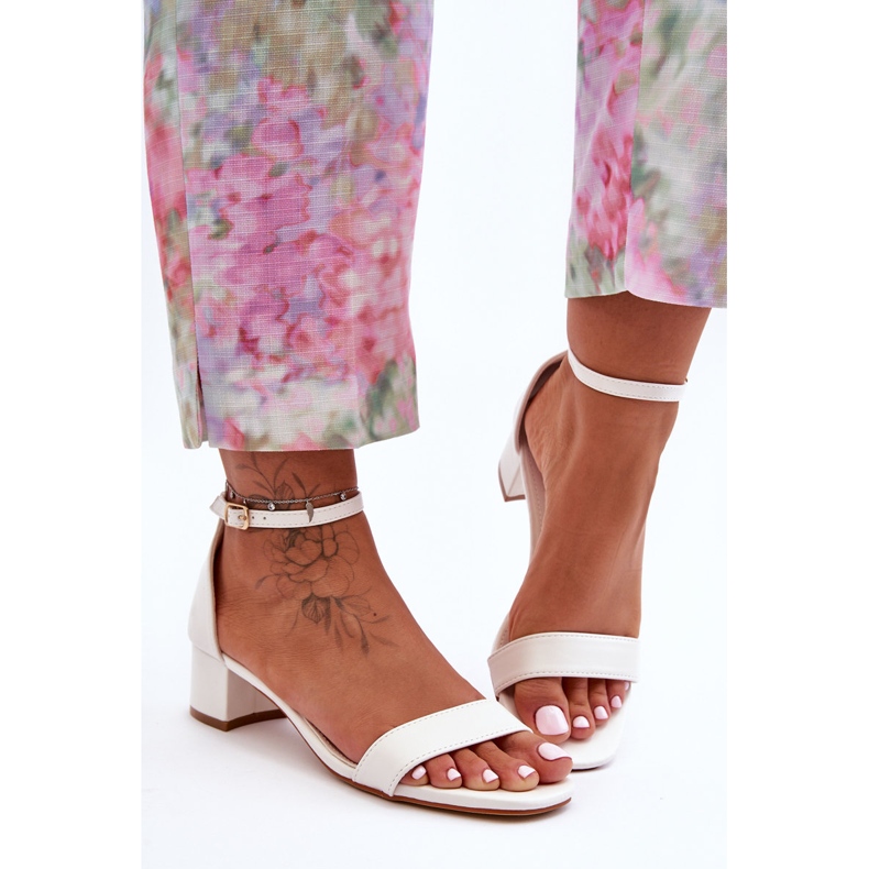 Kožené sandály na podpatku Plain White Inspire Me! bílý 1 Kožené sandály na podpatku Plain White Inspire Me! bílý 1