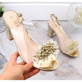 Dámské transparentní sandály na zlatém sloupku s korálky S.Barski MR1037-19 zlatý 1