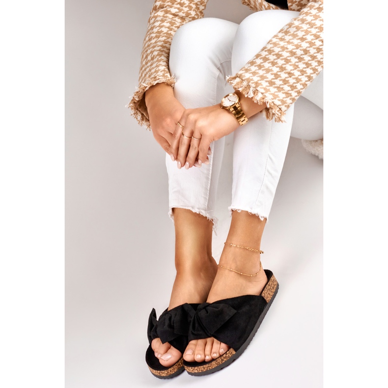 Klasické černé pantofle s mašlí černá 2