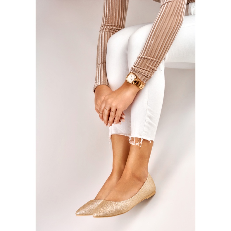 Dámské zlaté lesklé baleríny zlatý 2