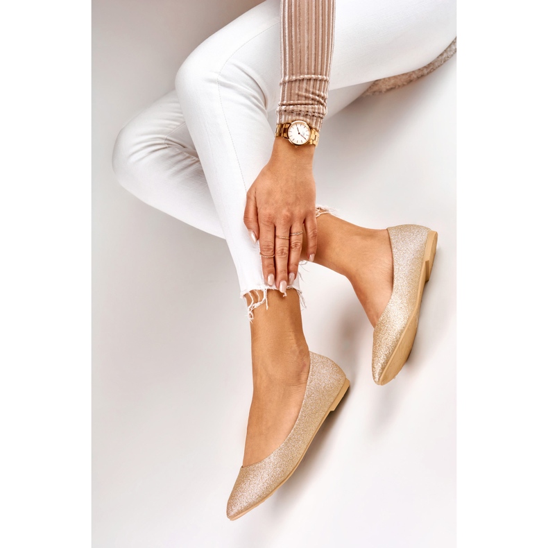 Dámské zlaté lesklé baleríny zlatý 1