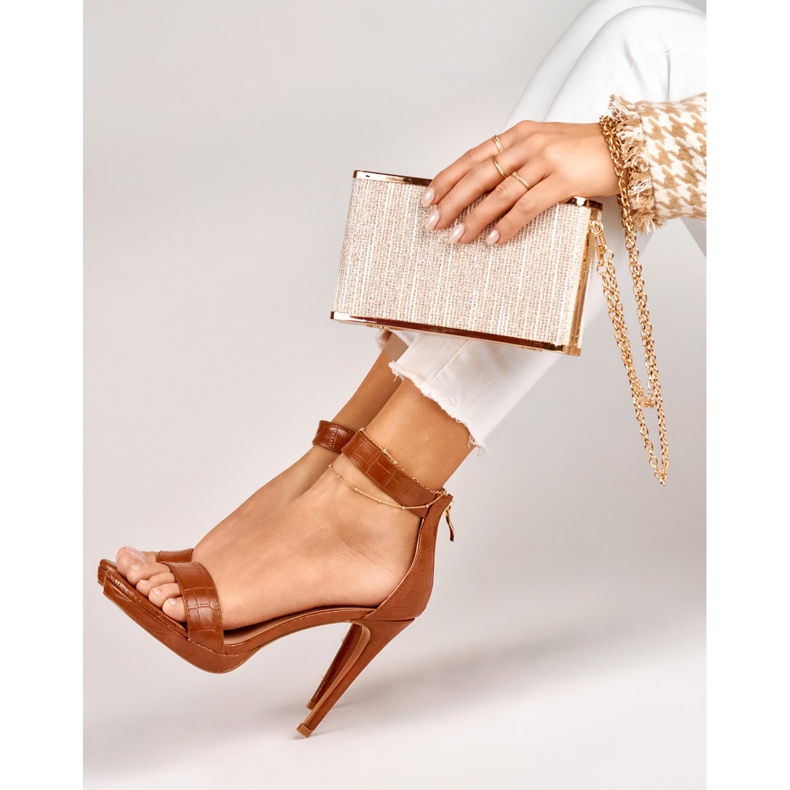 Dámské karamelové sandály na vysokém podpatku hnědý 2